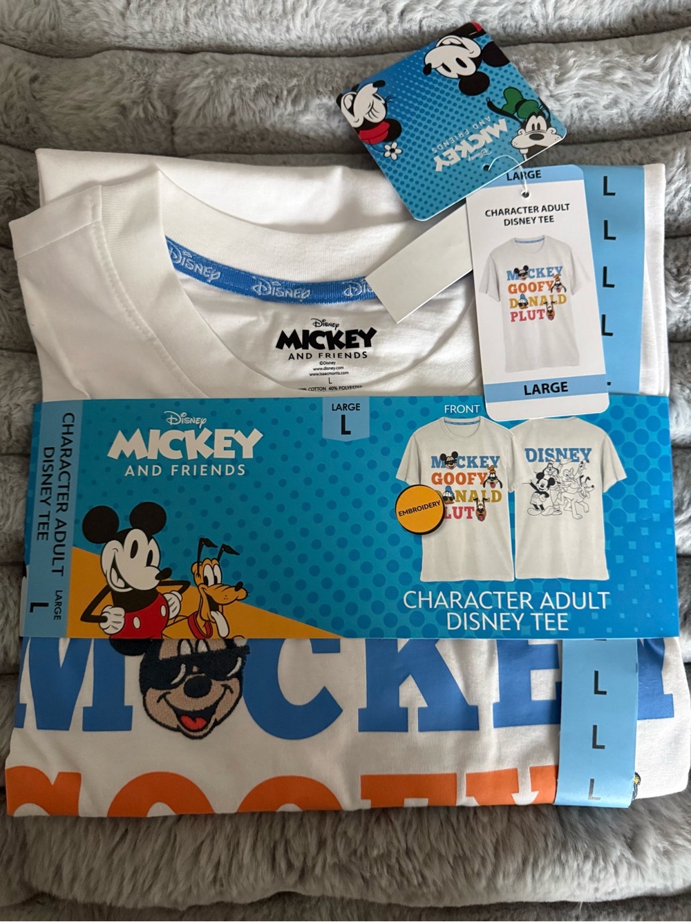Disney Mickey & Friends White Tee with Blue & Orange Print